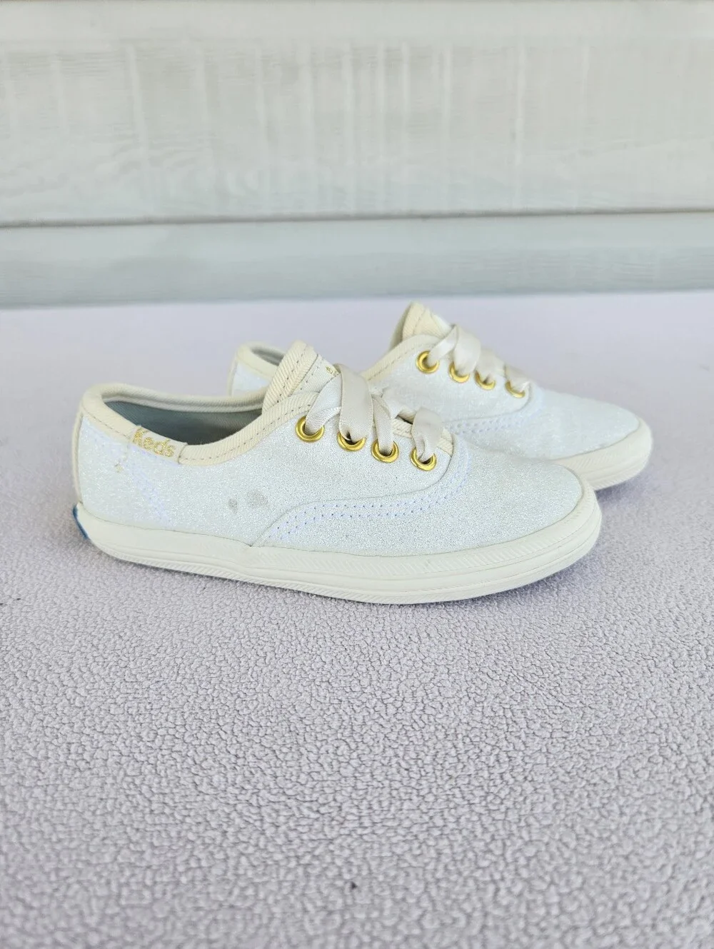 Keds x Kate Spade Champion Glitter Toddler Girl Sneaker SZ 7 White Sparkle